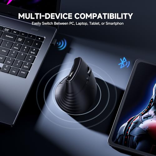 Image of ECHTPower Ergonomic Vertical Mouse, Wireless Rechargeable Mouse with LED Display, 7-Level Adjustable DPI up to 8000, Silent & Programmable Buttons, Multi-Device Connection for PC /Mac /Laptop