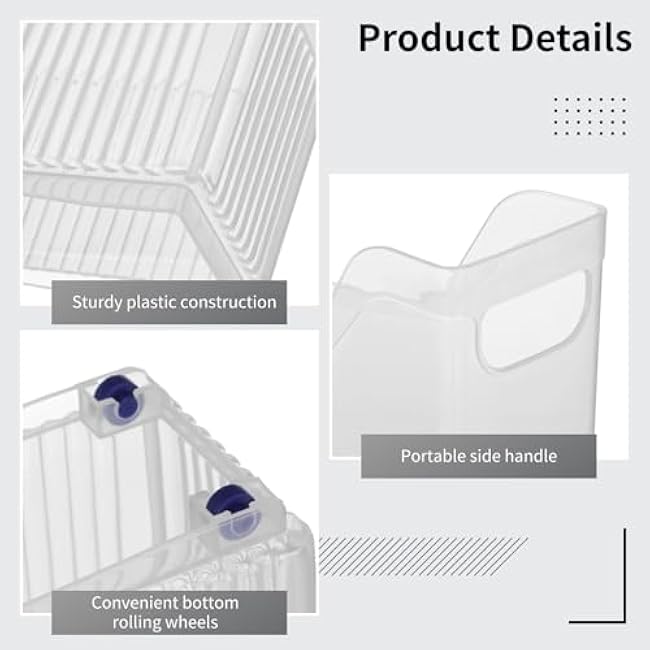 3 Pcs Freezer Drawer Organizer Bins - Clear Plastic Pantry Organizers with Wheels, Tall Narrow Kitchen Organization Rolling Freezer Bins for Bottom Freezer, Storage Containers for Home, Office