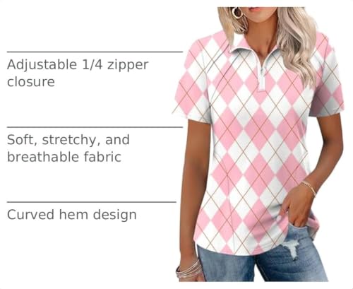 Image of LOMON Womens Golf Polo Shirt Summer Short Sleeve Quarter Zip Outfit