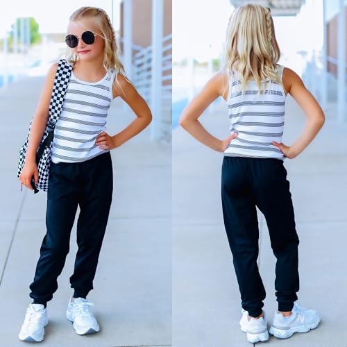 BIG ELEPHANT 3 Pack Girls Joggers with Pockets, High Waisted Kids Athletic Pants for Yoga Running2