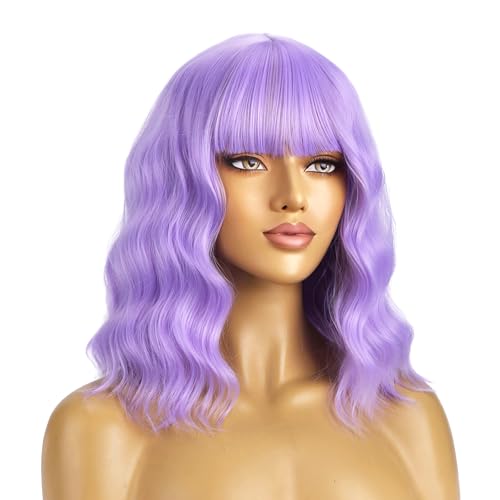 Perruque synthétique courte bouclée violette 35,6cm respirante avec bonnet