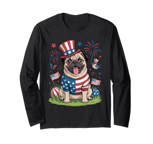 Happy Patriotic Pug Dog 7��4�� ���j�� ����T�V���c