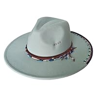 HIQIU Ethnischer Breiter Krempe Hut für Damen Herren Fedora-Filz-Panamahut mit Mit Ethnischem Hutseil Western Party Jazz-Hut (DE/NL/SE/PL, Numerisch, 56, 58, E1# Blau)
