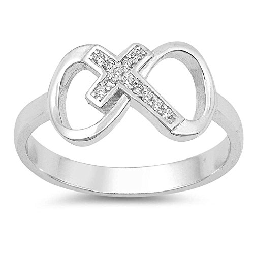 Oxford Diamond Co Sterling Silver Simple Cross Infinity Band Promise Purity Ring Sizes 7