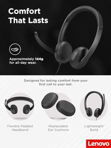 Image of Lenovo Wired VoIP Headset 5000 for Microsoft Teams - USB C & USB A Plug and Play, AI Noise Canceling Microphone, Lightweight Over Ear Design, Certified for Teams, Works with Zoom & Webex