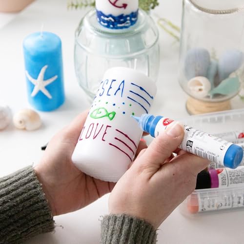 LM-Kreativ Candle Painting Pen Set - Underwater World - 10 x 0,95 fl oz in Practical Box - Candle Decorating Pens | Candle Painting Pens | DIY Baptism Candle Making