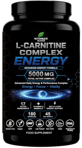 L-Carnitine Complex Energy 5000mg Advanced Acetyl L-Carnitine Formula with NAD+ PQQ & CoQ10 Energy & Metabolism Support 17 Active Ingredients 180 Vegan Capsules