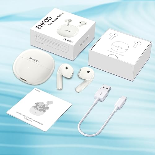 Image of SHKOD AirLits7 True Wireless Earbuds | Bluetooth 5.3 | ENC Noise Reduction | 38 Hours Playtime | Fast Charging | One Touch Control(Moonlight White)