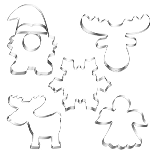 Ausstechformen Weihnachten 5 Stück Plätzchen Ausstecher Weihnachten Keksausstecher Weihnacht Edelstahl Ausstecher Wichtel Elchkopf Plätzchenausstecher Set Cookie Cutter für Backen Fondant Torten