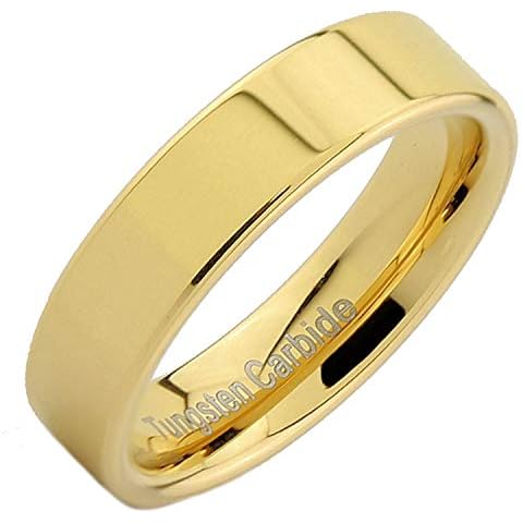 MJ Metals Jewelry Tungsten Carbide Gold Plated Flat Pipe Cut 5mm Comfort Fit Wedding Band Mirror Polished Ring Size 6 Cover