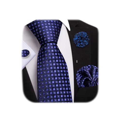 Image of Dubulle Mens Tie and Lapel Pin Paisley Striped Floral Necktie for Men Pocket Square Cufflinks 4PCS Set Wedding Party
