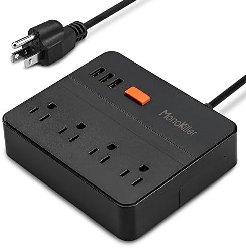 Power Strip with 3 USB & 4 Outlets & Switch Control for Various Appliances, Monokiller Surge Protector USB Charging Station with 6 Feet Power Cord Multiport Wall Charger for iPhone Android Devices