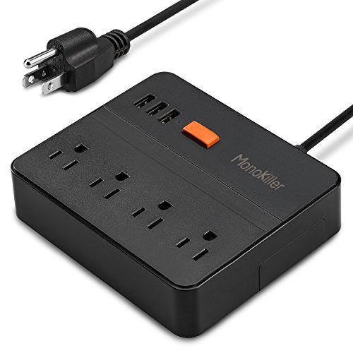 Power Strip with 3 USB & 4 Outlets & Switch Control for Various Appliances, Monokiller Surge Protector USB Charging Station with 6 Feet Power Cord Multiport Wall Charger for iPhone Android Devices
