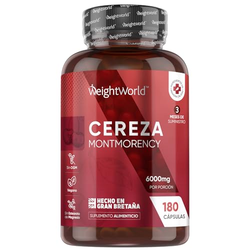 Cereza Montmorency 6000 mg Alta Potencia 180 Cápsulas Veganas - Extracto de Cereza Fuente Natural de Vitamina A, Vitamina C y Antioxidantes Suministro para 3 Meses