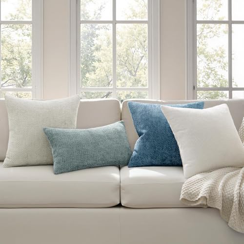 Image of MIULEE Pack of 2 Blue Throw Pillow Covers 20x20 Inch Coastal Summer Modern Boho Accent Decorative Pillow Covers Soft Chenille Farmhouse Cushion Covers for Home Decor Couch Bed Sofa Living Room