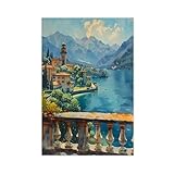 Aquarell-Leinwand-Poster, Motiv: Lago Maggiore, 