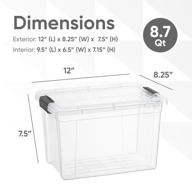 Superio Clear Storage Boxes with Lids, 8.75 Quart Plastic Container Bins for Organizing, Stackable Crates, BPA Free, Non Toxic, Odor Free, Organizers for Home, Office and Dorm, 5 Pack