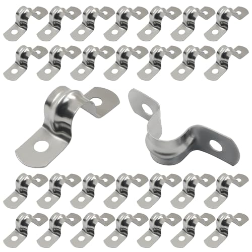 Image of M10 3 /8 inch 304 Stainless Steel Rigid Pipe Strap, 30PCS | Heavy Duty U Bracket, Two Hole Cable Clamps, Secure Pipe, Tube & Wire Installation, Corrosion Resistant
