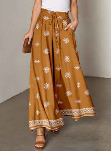 Image of Dokotoo Wide Leg Pants for Women Casual Elastic Waist Drawstring Pants | Lounge Pants Women, Early Fall Fashion, High Waisted, Solid Color, Fashion Business Casual Outfits, Jogging Jogger Pockets