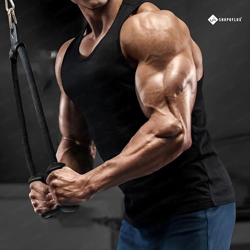 Image of SHOPOFLUX Tricep Rope with Ergonomic Handles, 36 Inch Tricep Pull Down Rope for Cable Machine, Pulley System, Triceps Rope Cable Attachment for Gym, Home (Black- Tricep Rope)