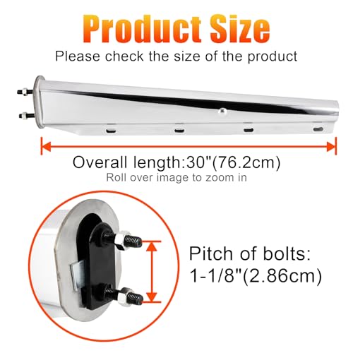 Image of Stainless Steel Straight Spring Loaded Mud Flap Hanger Set 1-1 /8 inch Bolt Spacing 30 inch Length for Semi Trucks, 1-1 /8 inch Bolt, 2 pcs, Silver