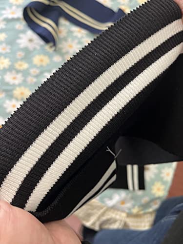 Image of TinaKim Ribbing Knit Fabric, for Waistbands Collar Cuffs Sewing Material (White and Black, 40x6in)