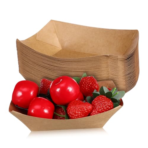 Cabilock 50 Pack Kraft Paper Food Trays Snack Boxes for Parties Take Out Boxes Hot Food Accessories for Desserts