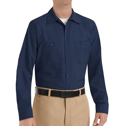 Image of Red Kap Men's Long Sleeve Industrial Work Shirt | Moisture Wicking Button Up, Wrinkle Resistance Fights Fading & Stains