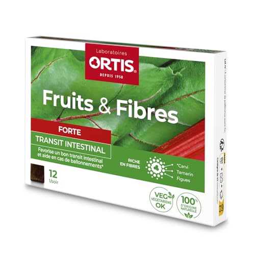 Ortis - Frutas y fibras Forte 12 cubos - Suplemento alimenticio para favorecer el tránsito intestinal - En caso de tránsito lento y hinchazón - Acción rápida - 100% natural a base de ruibarbo