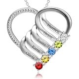 Easycosy Personalised Necklace S925 Silver with Custom Birthstones Name Engraved Customised Heart Jewellery Pendant Necklaces for Women Persoalised Wedding Anniversary Birthday Gifts for Women Mum Her