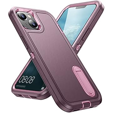Capa para iPhone 14 Plus Capinha com protetor de tela de vidro temperado - com suporte integrado, capa para iPhone 14 Plus à prova de choque - Roxo/Rosa