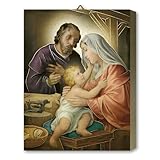 Fratelli Bonella Tafel aus Melamin aus vergoldeter Eiche mit Darstellung der Heiligen Familie, 19,7 x 25 cm, hergestellt in Italien