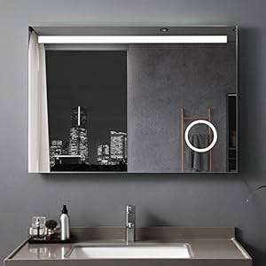 MIQU LED badkamerspiegel 80x60cm wandspiegel met verlichting met 3-voudige vergroting touch anti-condens badkamerspiegel dimbaar warm wit/koud wit licht 3000-6500k