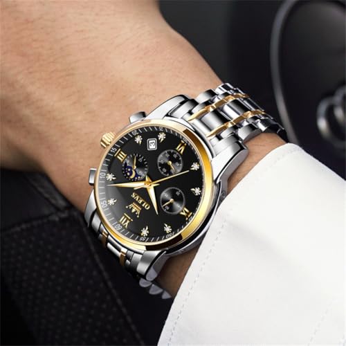 Image of OLEVS Watch for Men Diamond Business Dress Analog Quartz Stainless Steel Waterproof Luminous Date Two Tone Luxury Casual Wrist Watch Blue
