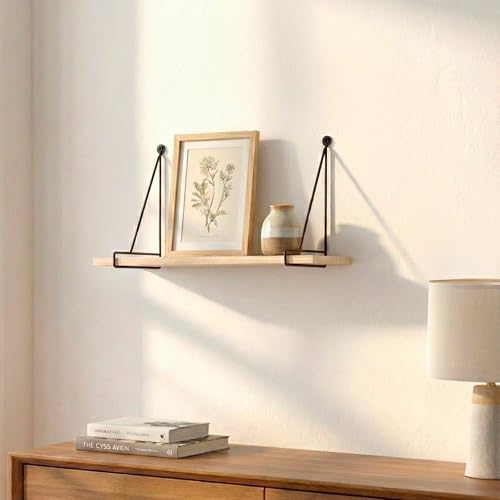 AKTIVE MAX Home Estante de Pared, 40 cm, Peso máximo 5 kg, con Soportes Triangulares metálicos, Flotante, Efecto Madera Clara, Decoración, Salón, Comedor, Cocina, Baño (18489) - imagen 2