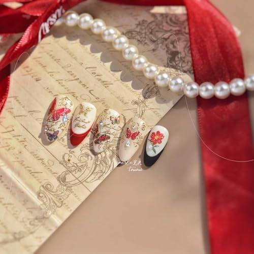 Image of NBNTGH Nail Stickers Flower Nail Stickers - Gold Trim Sparkle Self Adhesive Nail Decals with Handwritten Lettering for Luxury Manicure DIY Decoration (1 Sheet)