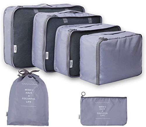 6Pcs Travel Storage Bags Clothes Packing Cubes Luggage Organizer Pouch (upgraded Gray blue)