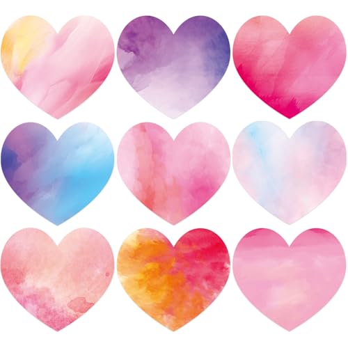 Fancy Land Watercolor Heart Cutouts Heart Shaped Cut-Outs for Bulletin Board Decoration Valentine’s Day Crafts Supplies School Classroom Home Decor 45Pcs