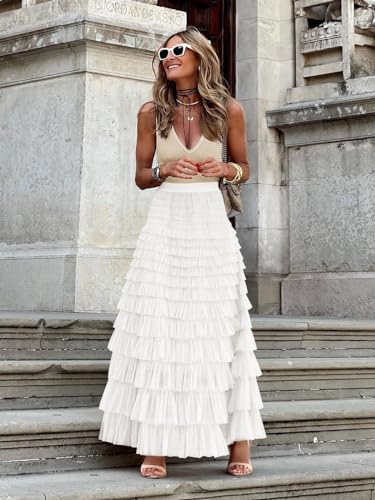 Comfy Stylish Women's Tiered Tulle Maxi Skirt - Sheer Mesh Aline Flared Elastic Waist Long Skirt - Party Wear3