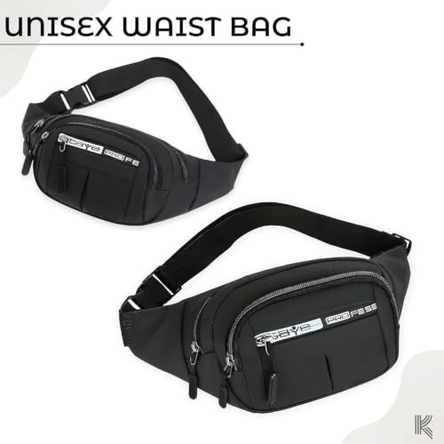 Image of Waist Bag for Man & Woman | Travel Handy Hiking Running Pouch with Zipper | Adjustable Strap Fanny Pack for Documents Money Card Phone Earphone | Lightweight Sport Belt Bag (Black)