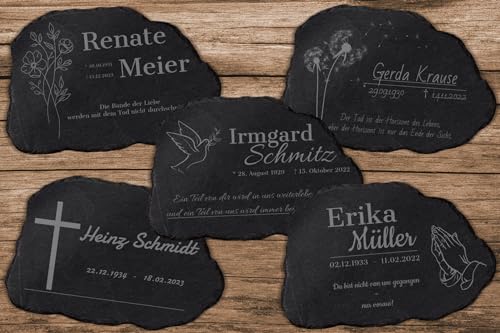 mtb more energy Gedenktafel Grabstein aus Schiefer mit Gravur - wähle passende Motive und Schriftarten - Naturform (33 x 22 cm) - Grabplatte Gedenkbild Kondolenzfeier