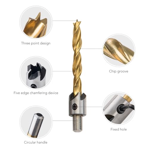 Countersink Bit Set, Countersink Drill Bit 7+1pcs Set, High-speed Steel Drill Bit, Countersunk Head Drill Screw Cap Taper Drill for Wood Drilling or Woodworking Chamfer