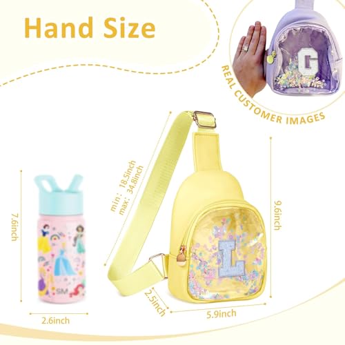 Image of COSHAYSOO Personalized Christmas Birthday Gifts Burr Basket Stuffers for Girls Yellow Purse Sling Bag Crossbody Girl Cute Funny Cool Mini Travel Fashion Accessories Monogrammed Initial Letter L