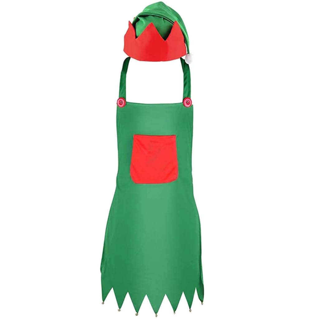 sodeber Christmas Hat Apron Chef Costume Set Holiday Cooking Aprons Cosplay Kitchen Decorations Adult Teens Funny