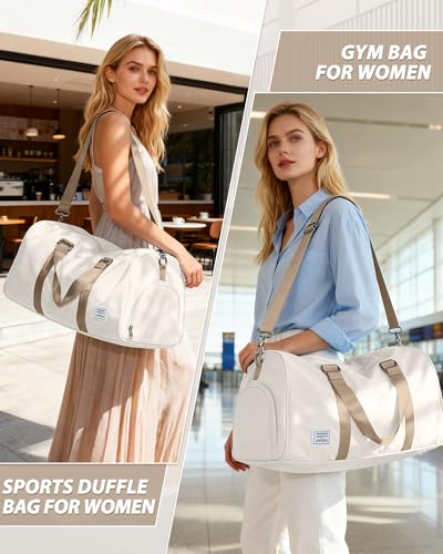 Image of Travel Duffle Bag,Weekender Overnight Bags for Women with Shoes Compartment,Tote Gym Bag Personal Item Carry On Bag for Travel Business Trips Sport Hospital Dance Beige Brown