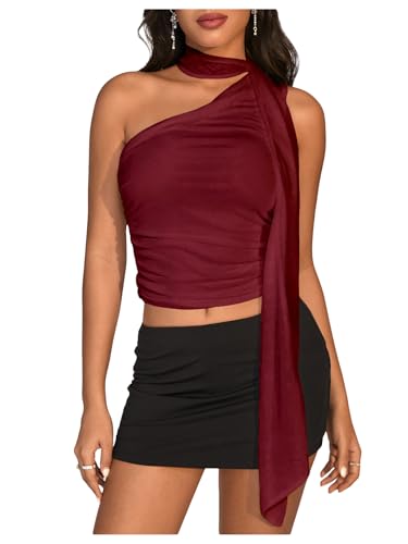 Image of RoseSeek Women's Y2K Leopard Polka Dots Halter Asymmetrical Neck Crop Tops