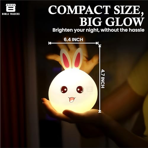 Image of CRAE Big Face Rabbit Night Lamp for Kids | LED Lamp with Touch Sensor | Silicone Lamp | Birthday Gift for Girls /Boys | Baby Bedroom Decor, Fluorescent (RABIT)