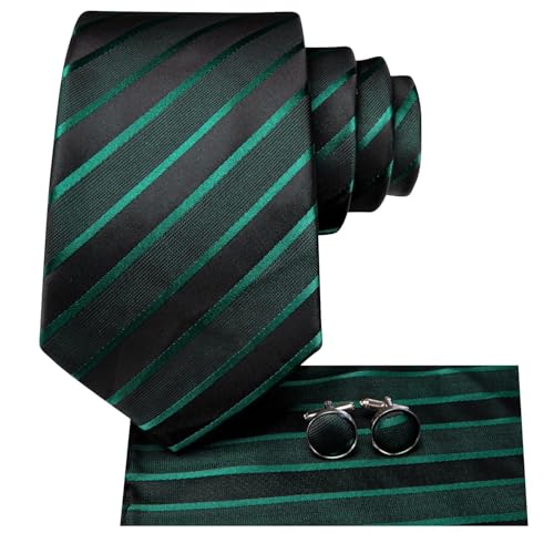 Image of Dubulle Silk Ties Set for Men Formal Paisley Striped Necktie Pocket Square Cufflinks 3PCS Sets Wedding Business Party
