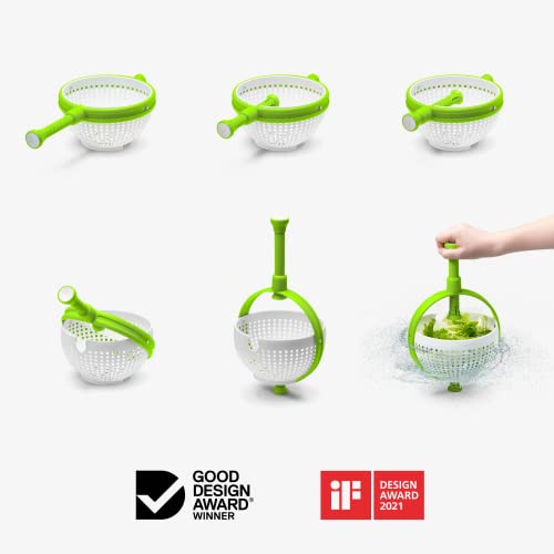 Dreamfarm Spina | Easy-To-Use Salad Spinner | Non-Scratch, Nylon Spinning Colander | Lettuce Spinner | Colander With Collapsible Handle | White & Green #TOP2