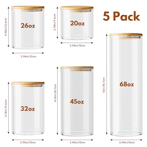 Image of 5 Pack MultiSize Glass Jar with Lid, Coffee Storage Canister for Candy | Seal, BPA-Free, Bamboo Lid, Coffee Bar Accessories, for Coffee Beans, Creamer, Salt, Overnight Oats, Brown sugar, Candy, Tea